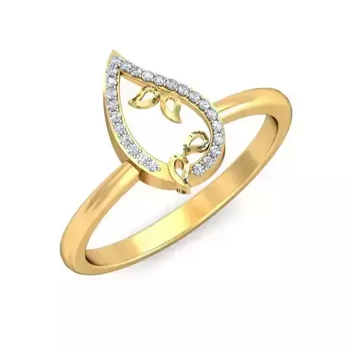 Golden Leaf Design Ring with Diamonds