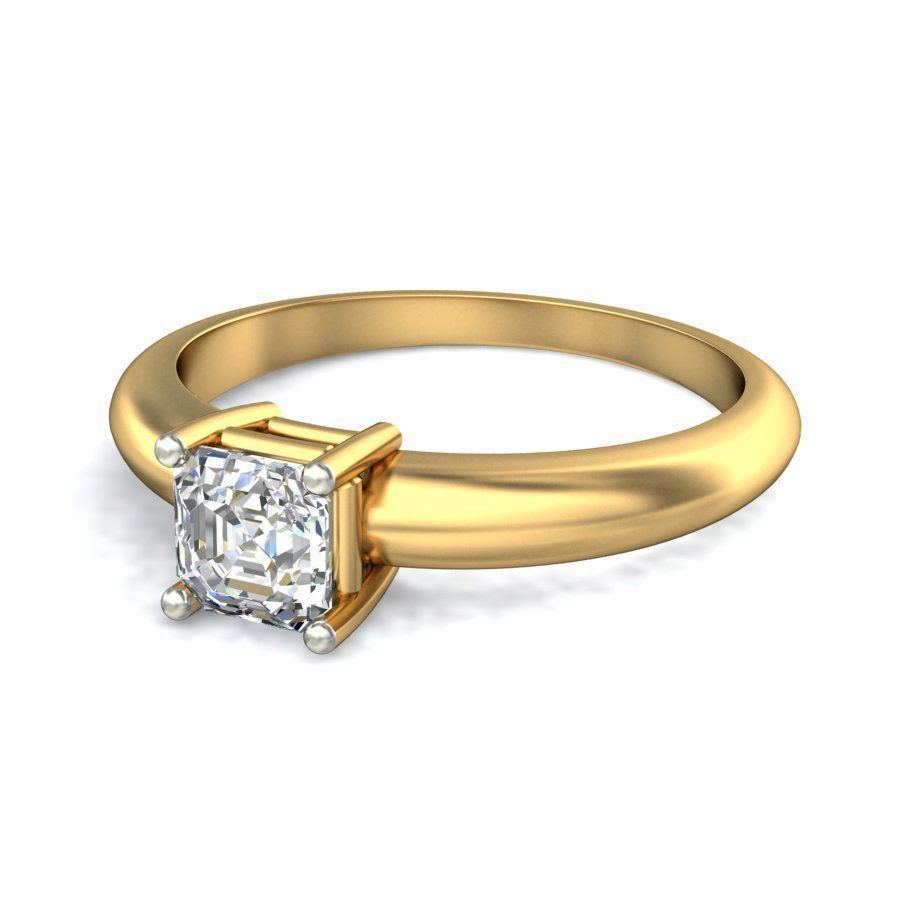 Elegant Gold Engagement Ring with Solitaire Diamond 3D print model_5