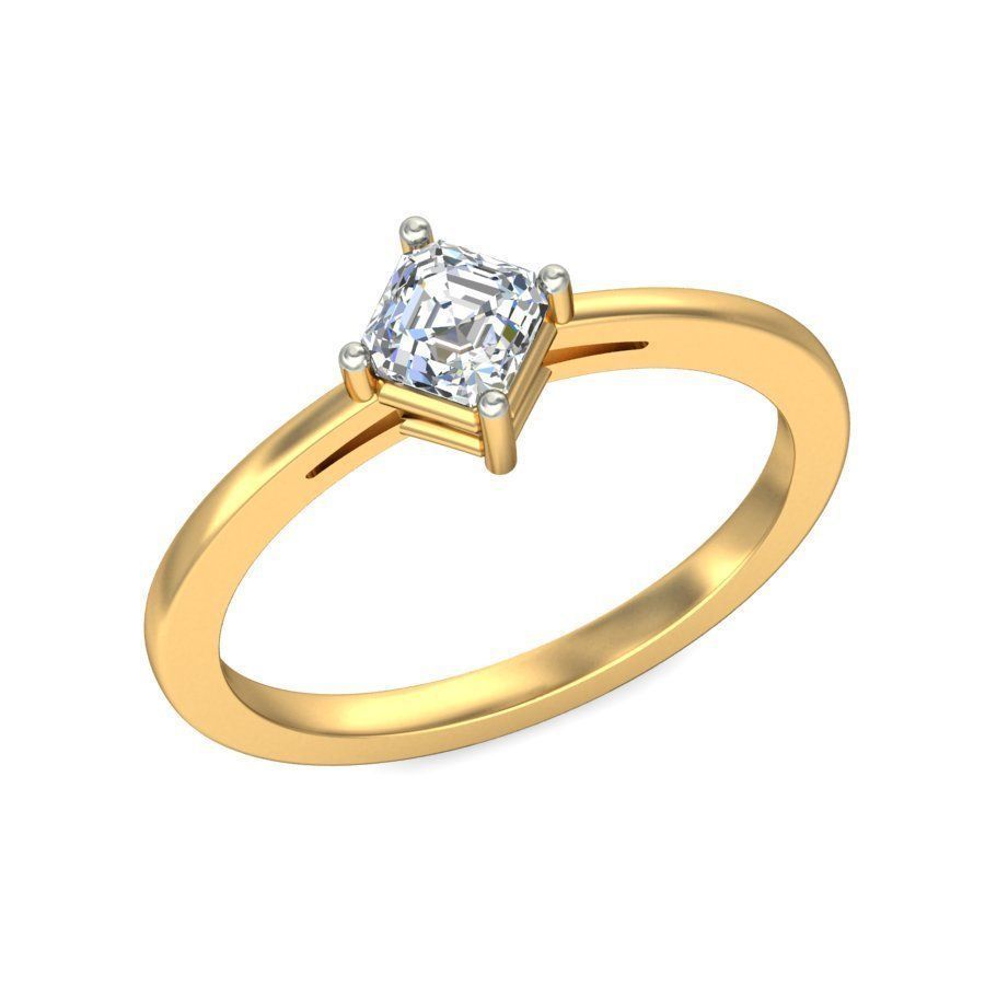 Elegant Gold Band with Solitaire Diamond Ring 3D print model_3