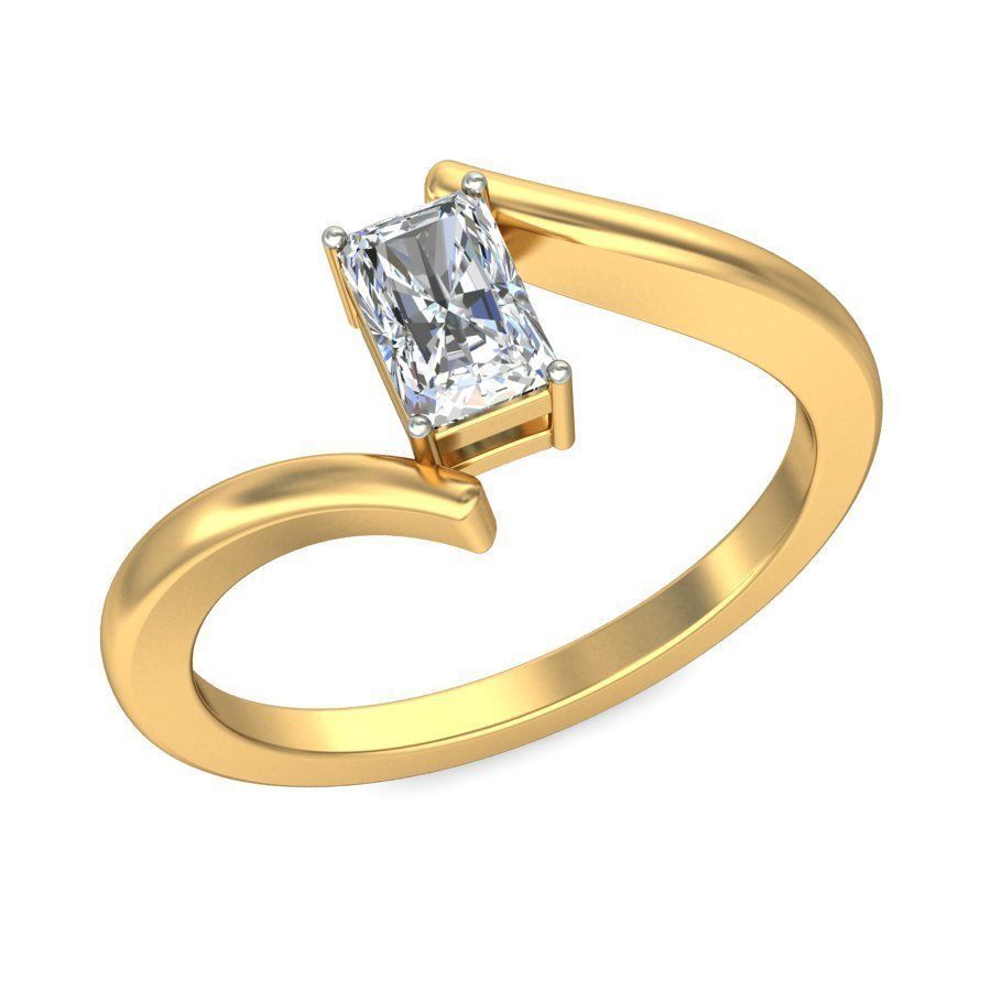 Elegant Gold Band with Solitaire Diamond Ring 3D print model_3