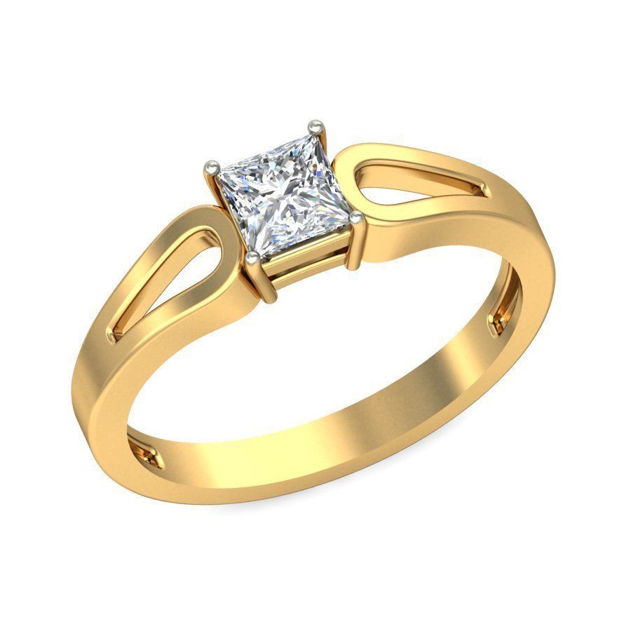 Elegant Gold Ring with Solitaire Diamond 3D print model_3