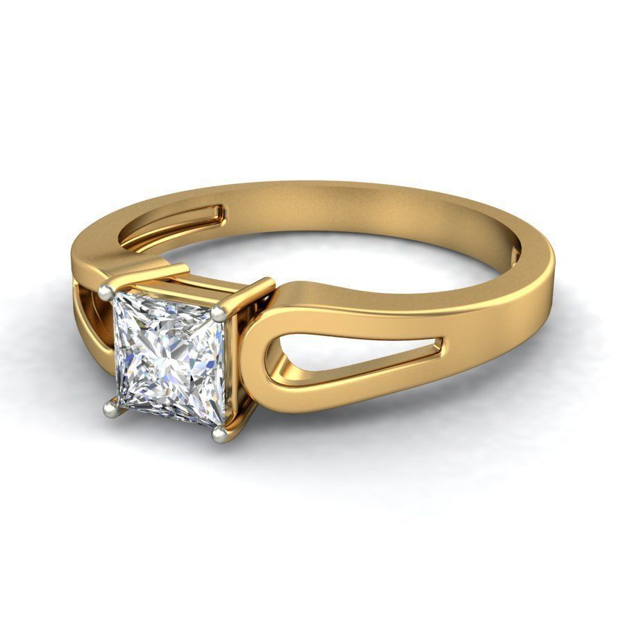 Elegant Gold Ring with Solitaire Diamond 3D print model_5