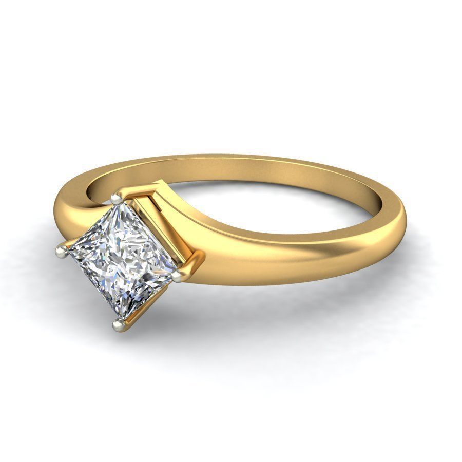 Elegant Gold Band with Solitaire Diamond 3D print model_5