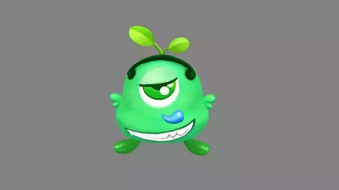 Green one-eyed monster  - Cartoon Alien Low-poly 3D model