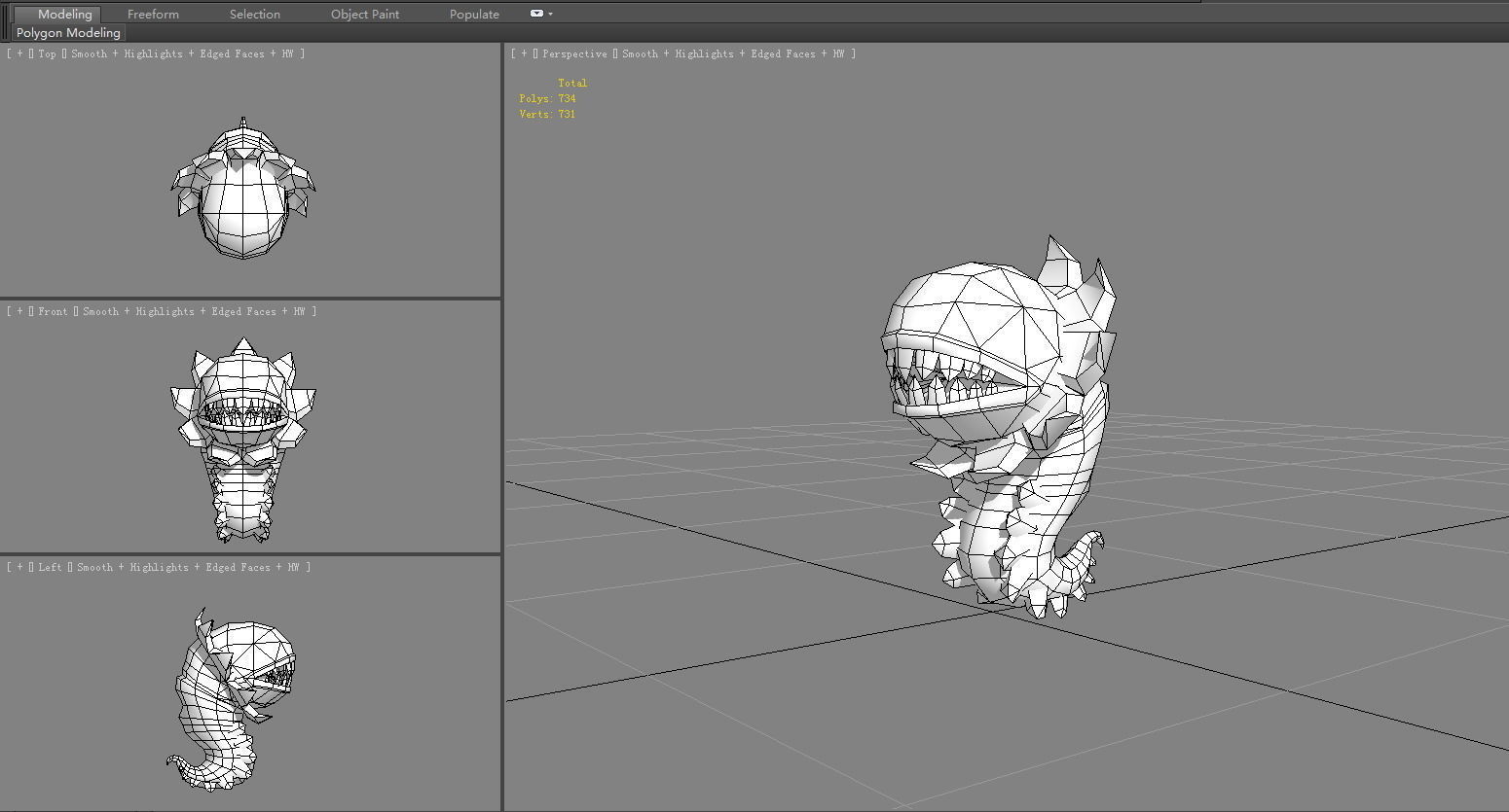 Big-mouthed caterpillar monster  Low-poly 3D model_6
