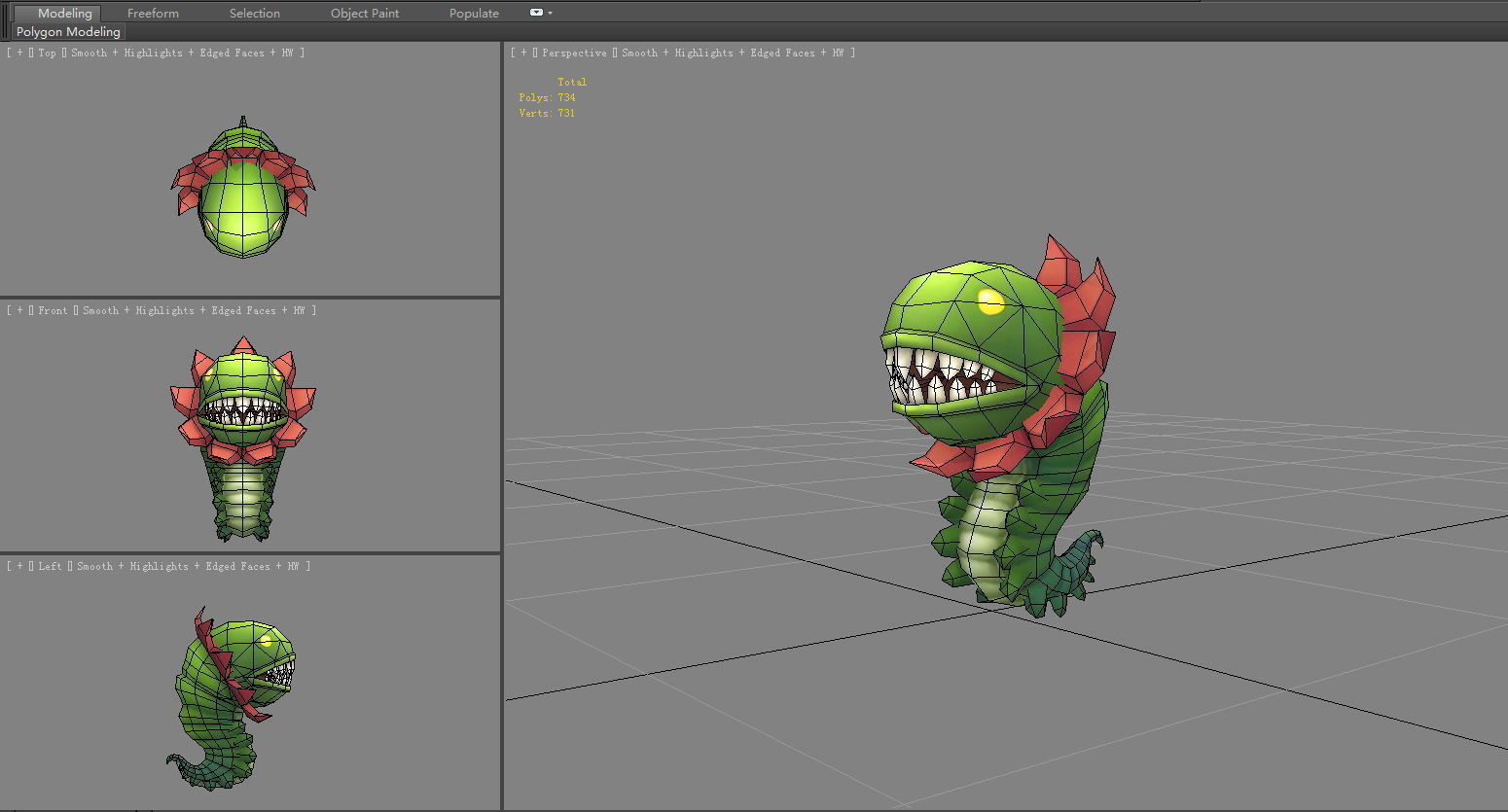 Big-mouthed caterpillar monster  Low-poly 3D model_5