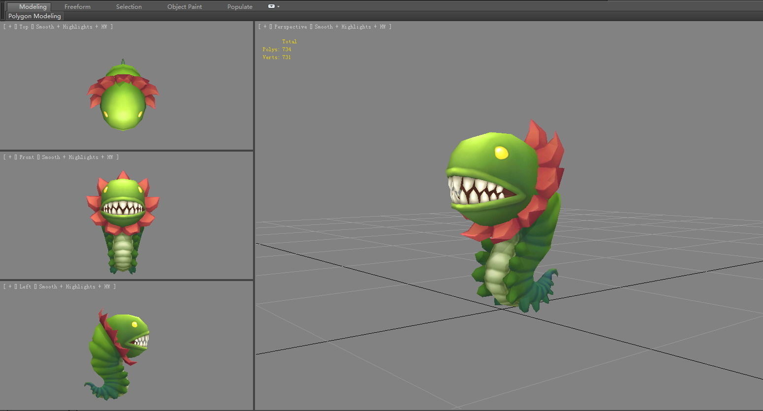 Big-mouthed caterpillar monster  Low-poly 3D model_4