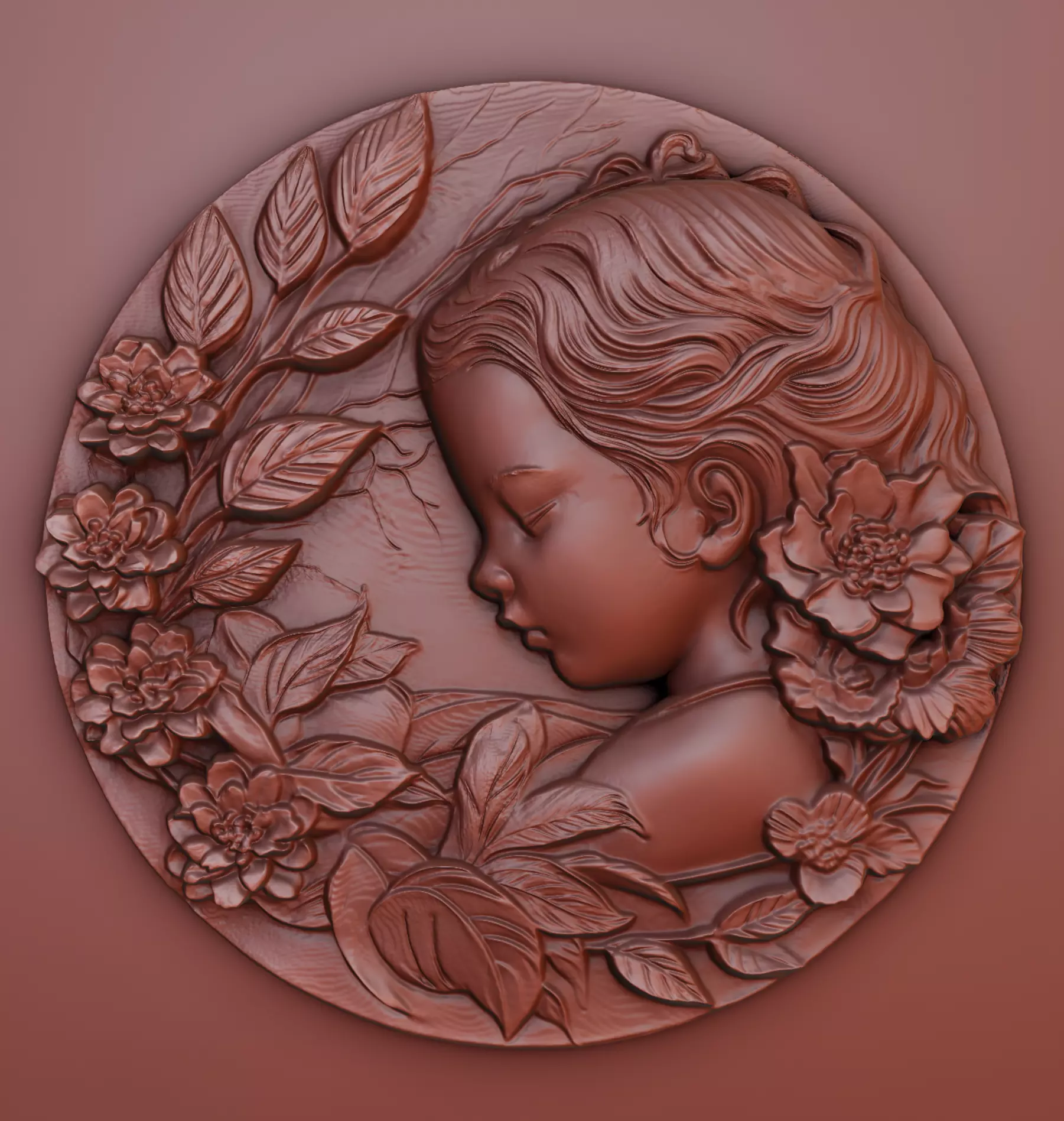 3d sculpture of a young girl with flowers 3D print model_0