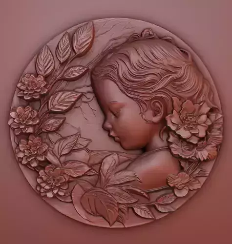 3d sculpture of a young girl with flowers