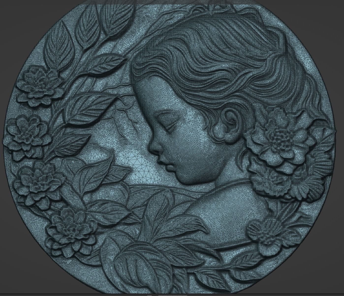 3d sculpture of a young girl with flowers 3D print model_1