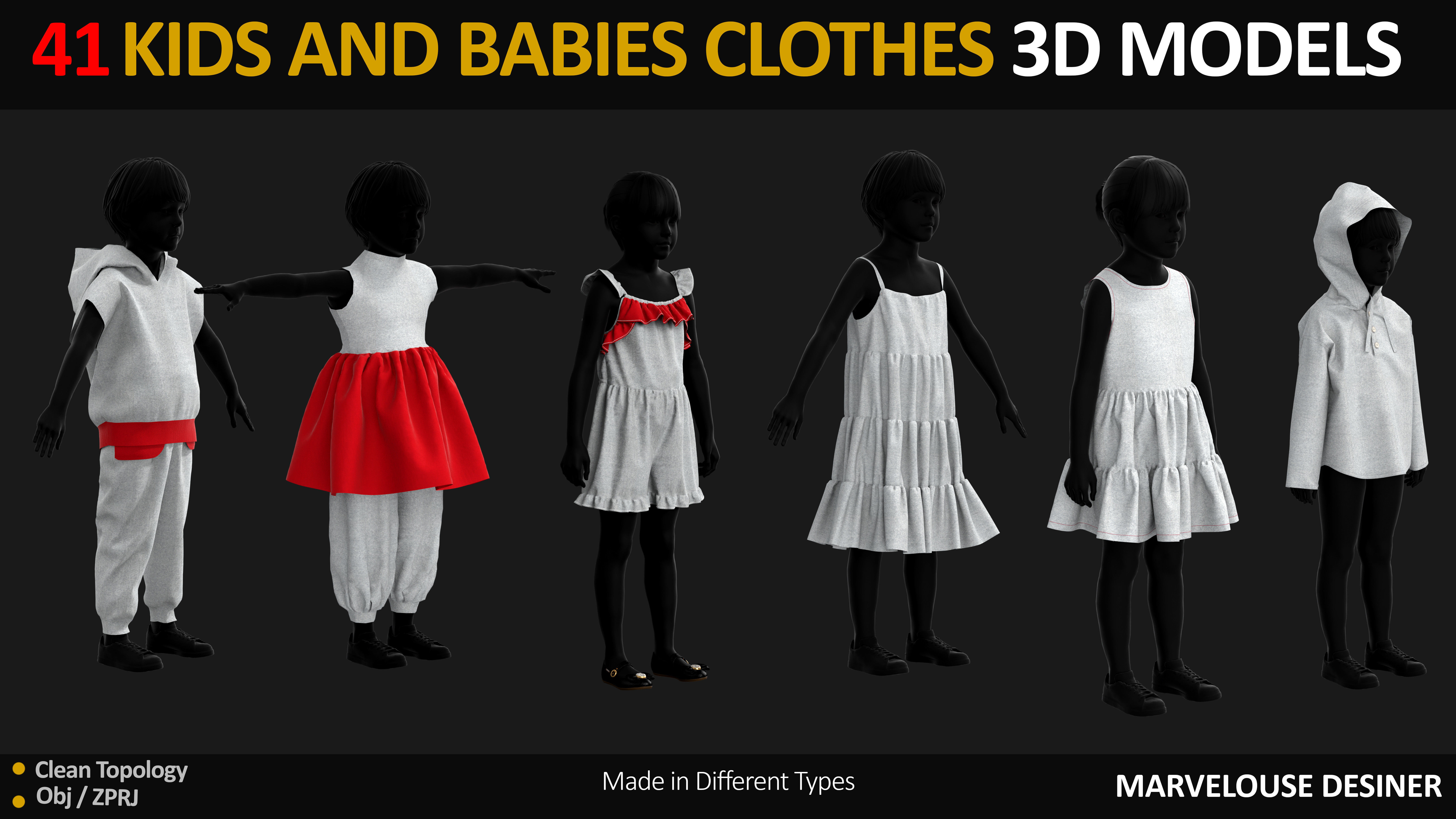 41 KIDS AND BABIES CLOTHES 3D MODELS Low-poly 3D model_1