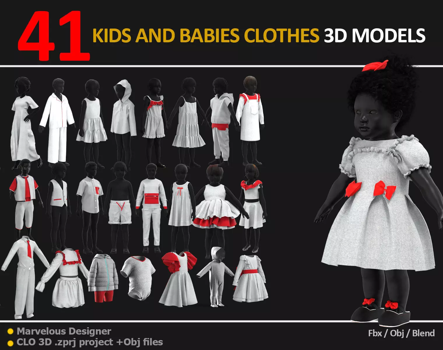 41 KIDS AND BABIES CLOTHES 3D MODELS Low-poly 3D model_0