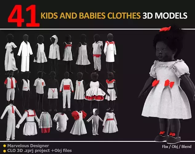 41 KIDS AND BABIES CLOTHES 3D MODELS Low-poly 3D model