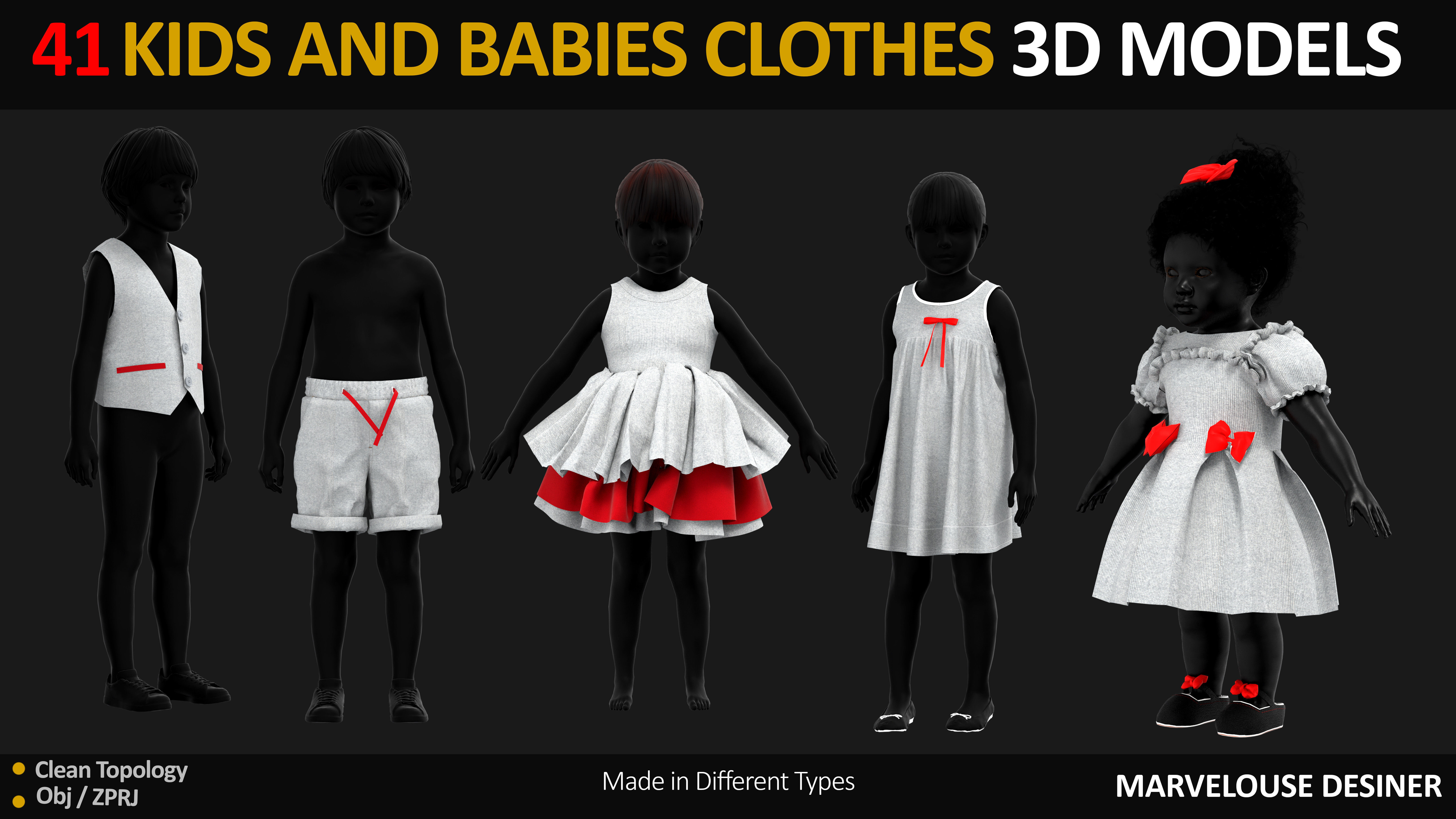 41 KIDS AND BABIES CLOTHES 3D MODELS Low-poly 3D model_4