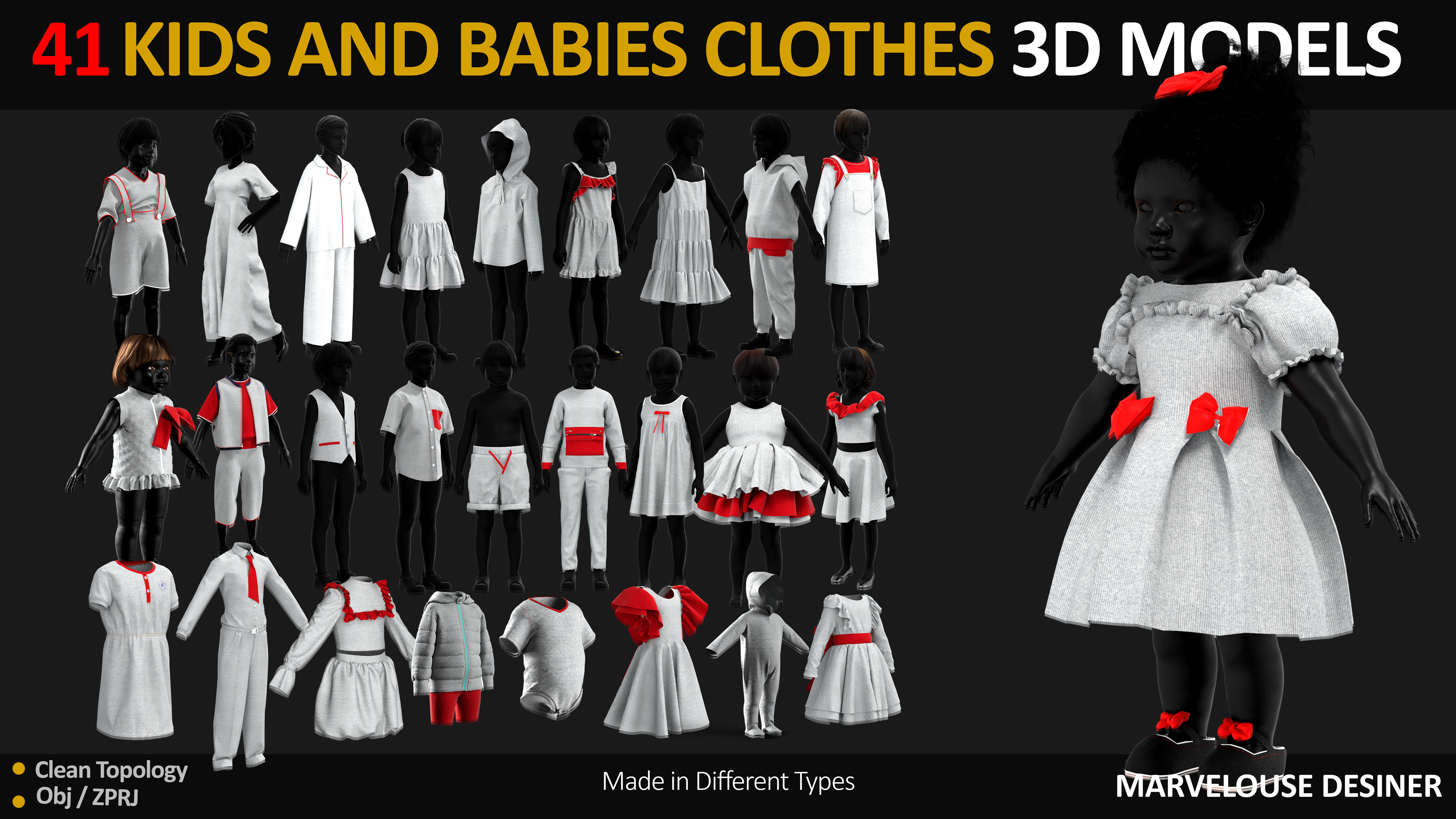 41 KIDS AND BABIES CLOTHES 3D MODELS Low-poly 3D model_2