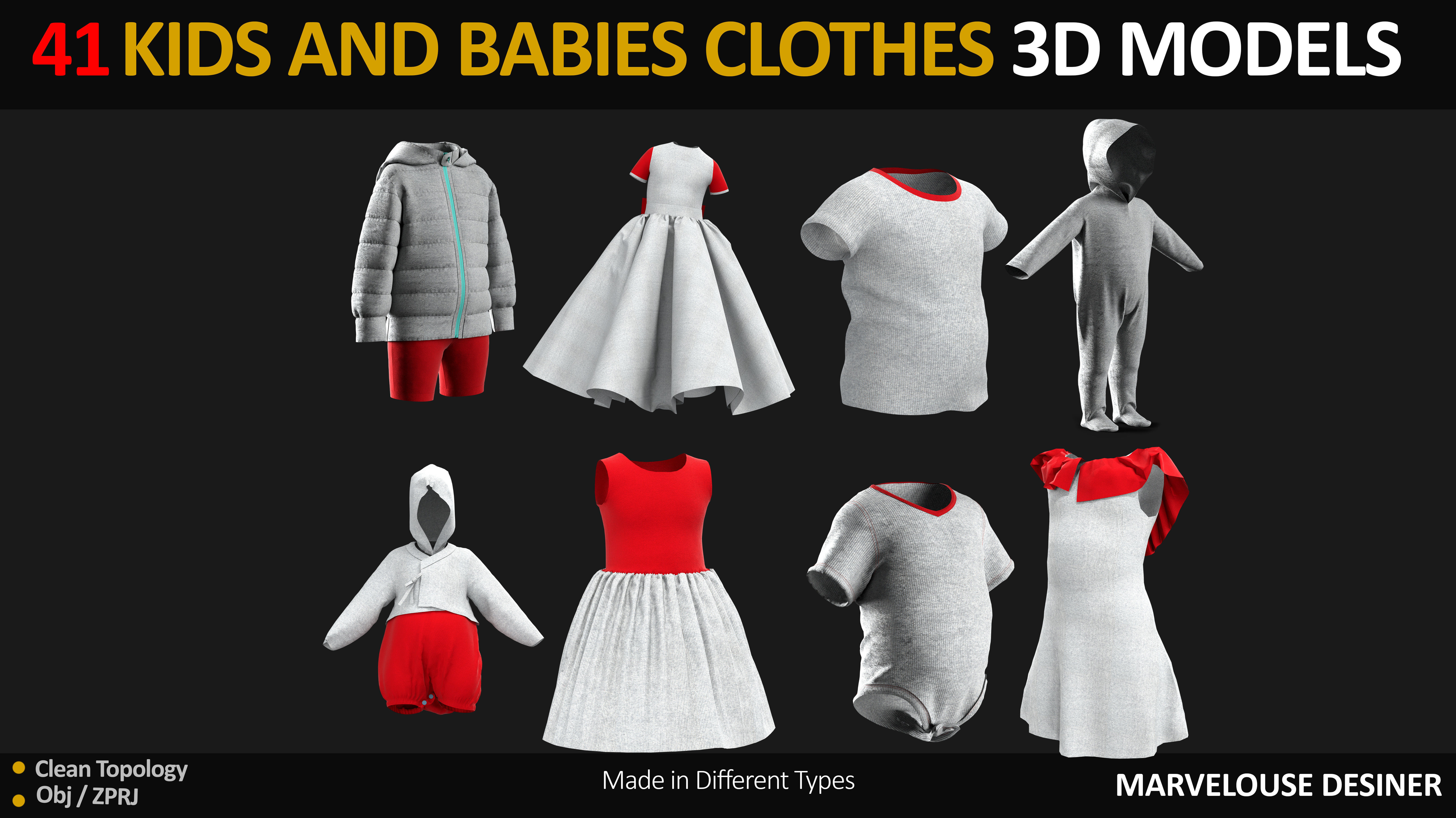 41 KIDS AND BABIES CLOTHES 3D MODELS Low-poly 3D model_7