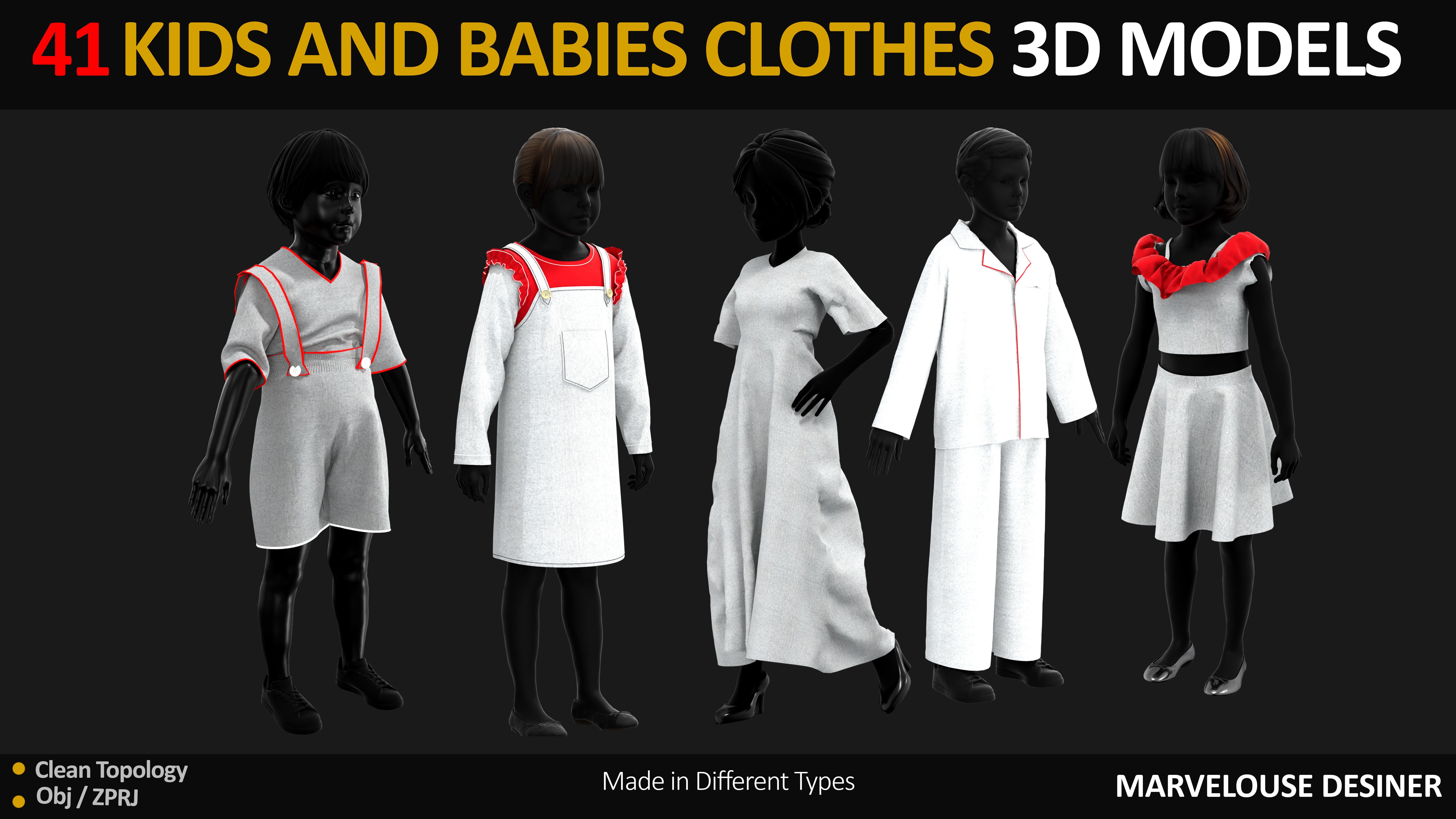 41 KIDS AND BABIES CLOTHES 3D MODELS Low-poly 3D model_6