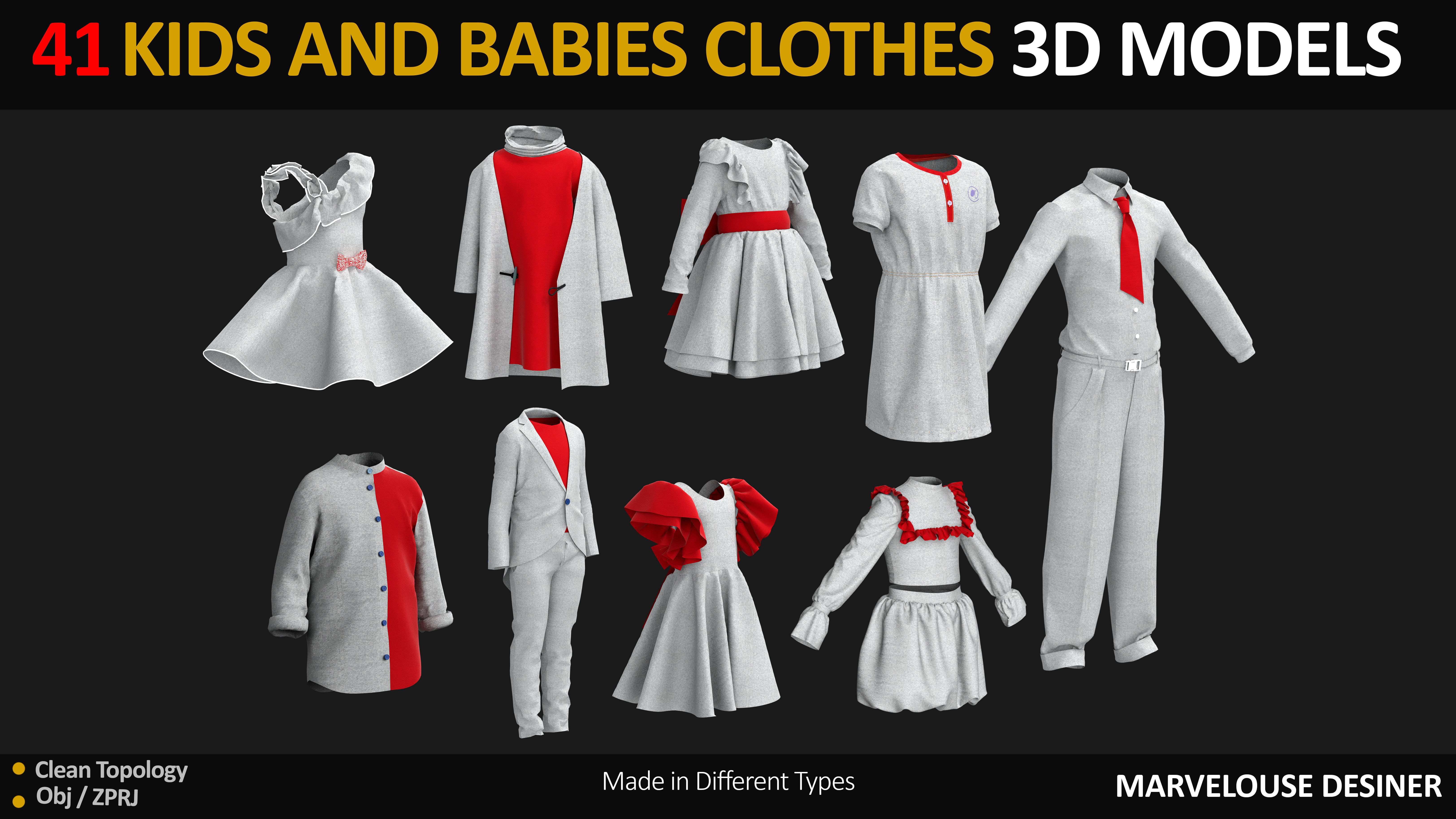 41 KIDS AND BABIES CLOTHES 3D MODELS Low-poly 3D model_5