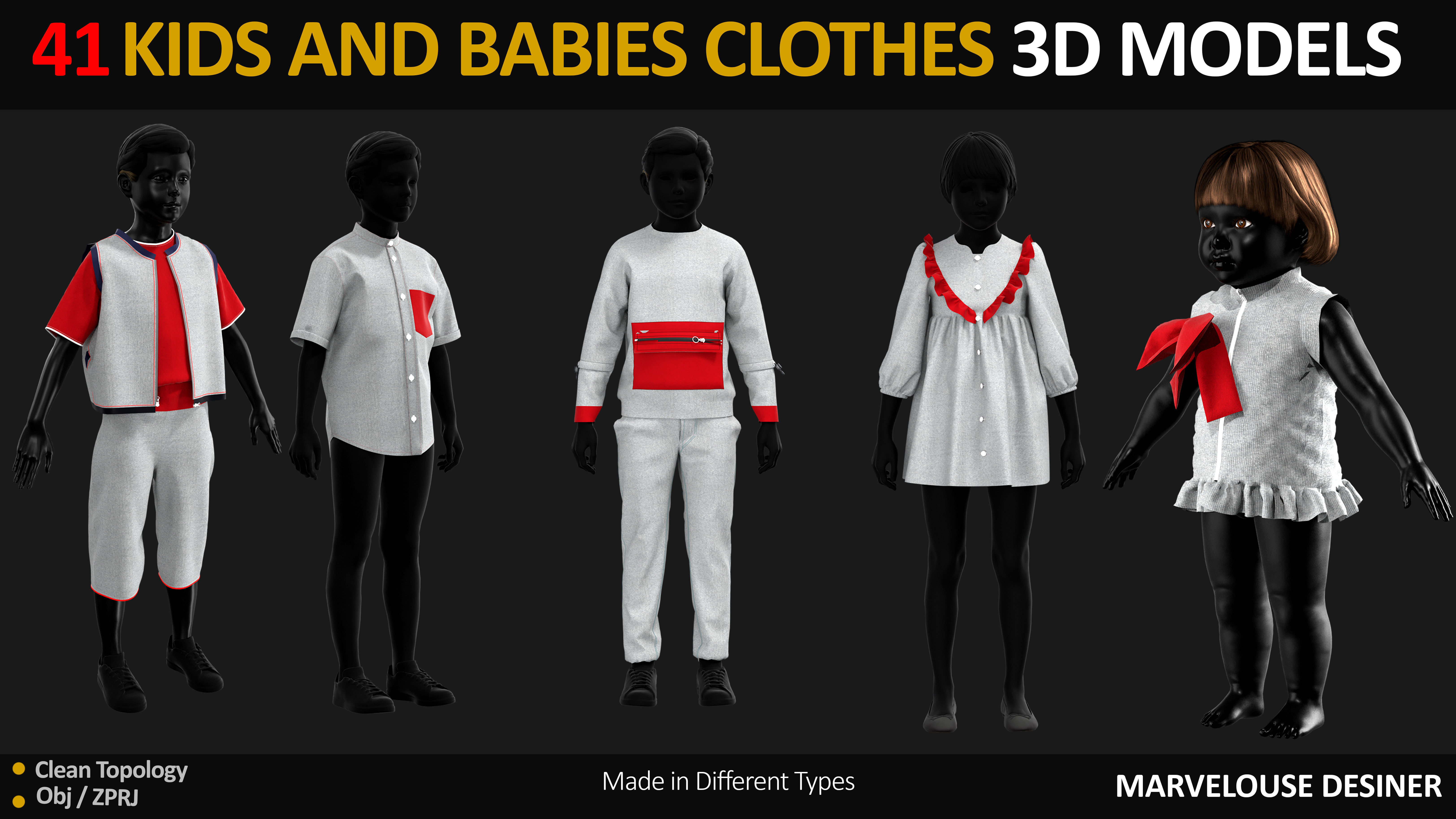 41 KIDS AND BABIES CLOTHES 3D MODELS Low-poly 3D model_3