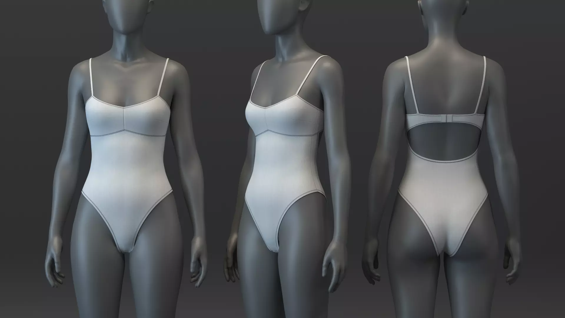 Open Back Strappy Bodysuit 3D model_0