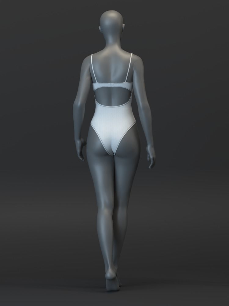 Open Back Strappy Bodysuit 3D model_6