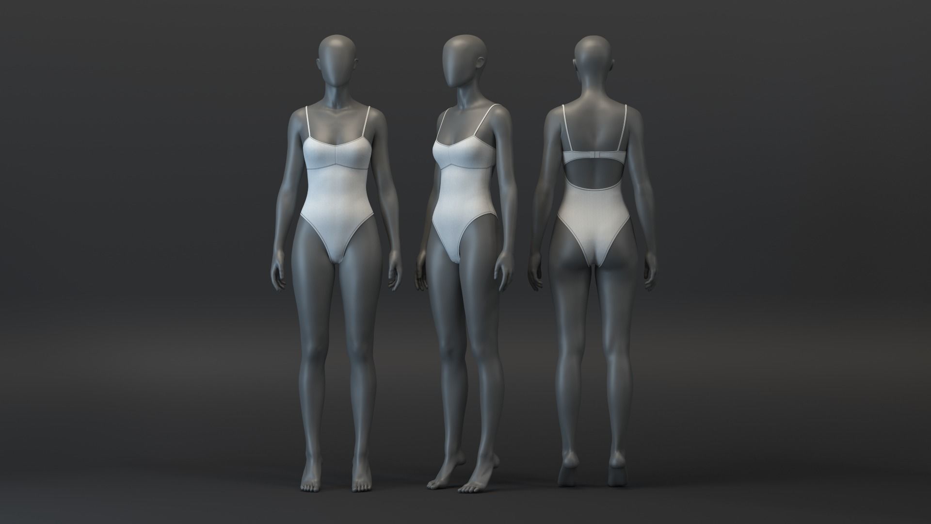 Open Back Strappy Bodysuit 3D model_2