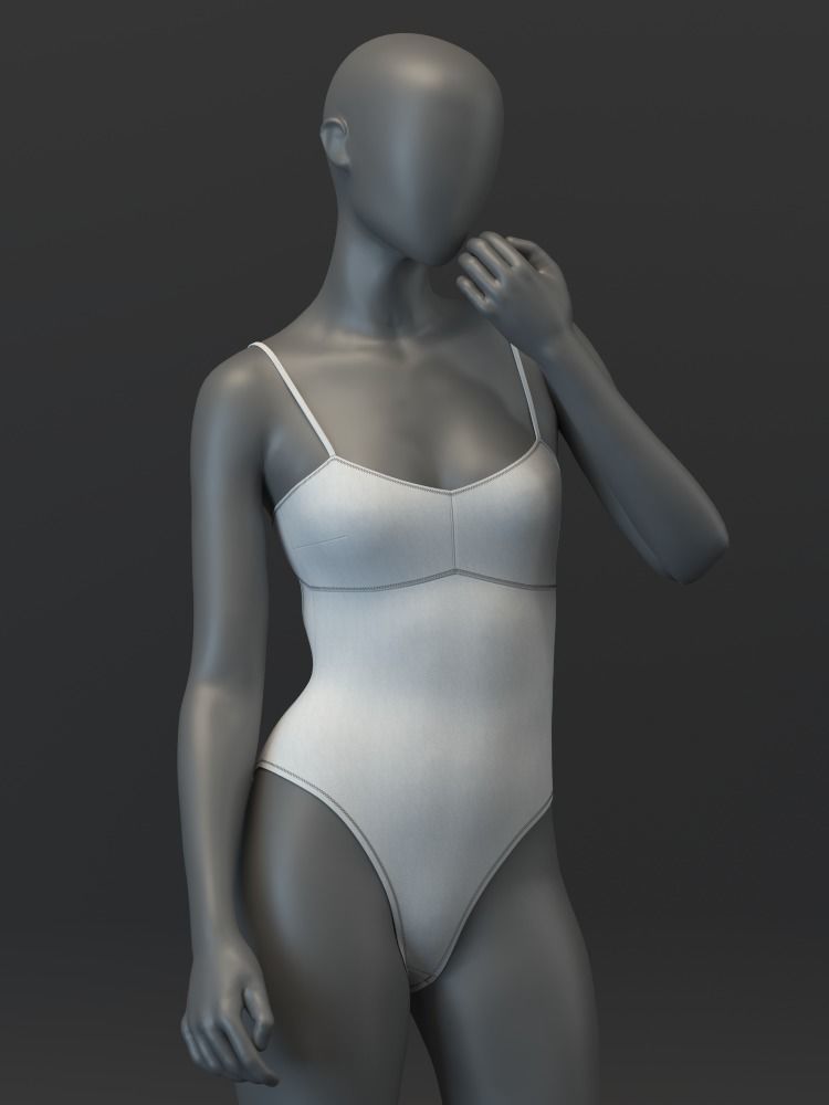 Open Back Strappy Bodysuit 3D model_5