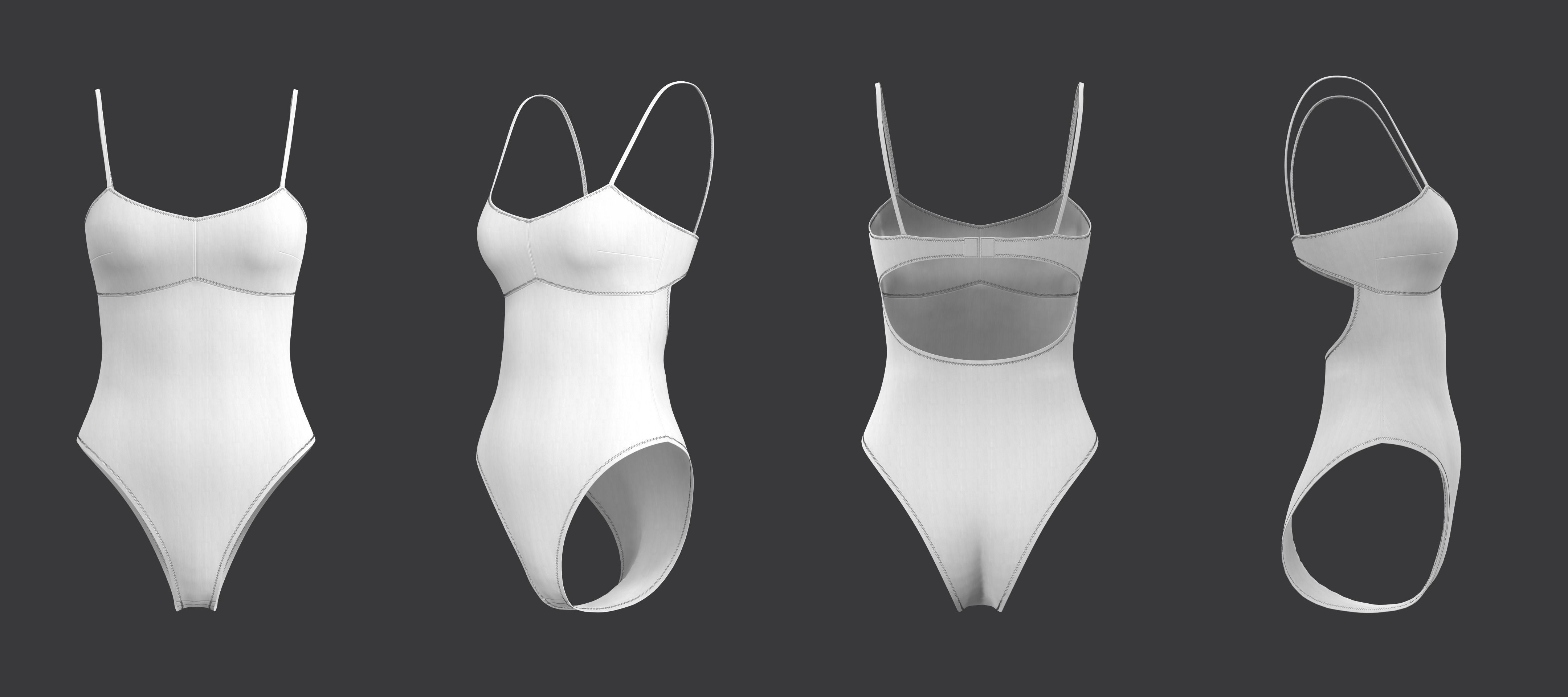 Open Back Strappy Bodysuit 3D model_10