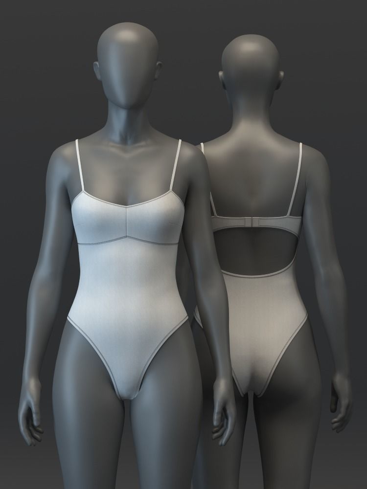 Open Back Strappy Bodysuit 3D model_3