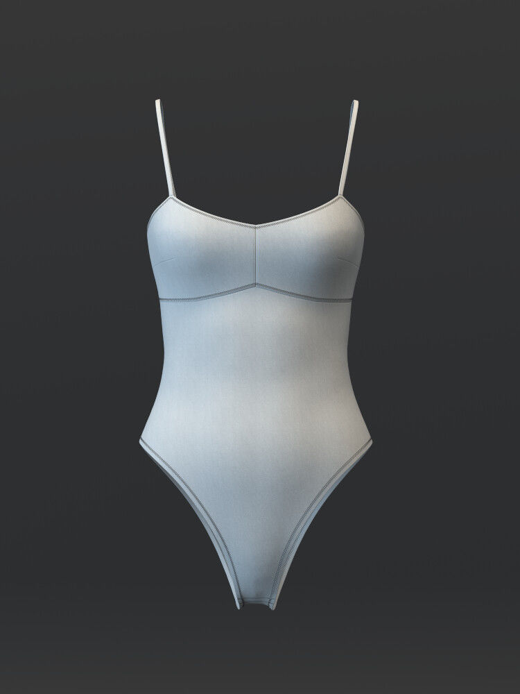 Open Back Strappy Bodysuit 3D model_8