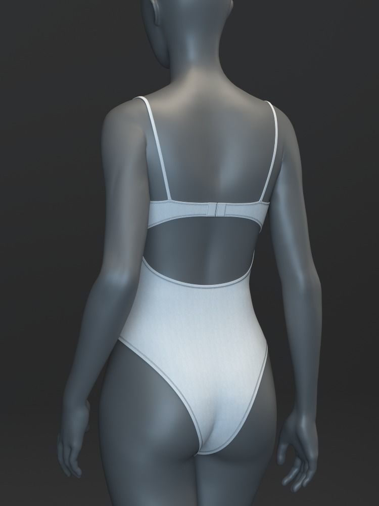 Open Back Strappy Bodysuit 3D model_7