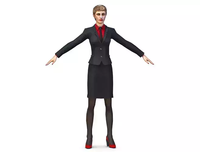 Young woman in a tight suit as a vampire in the office Low-poly 3D model