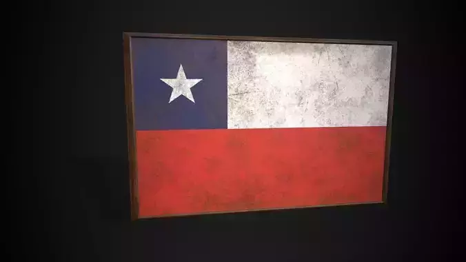 Old Picture Frame With Chile Flag - Game Ready PBR