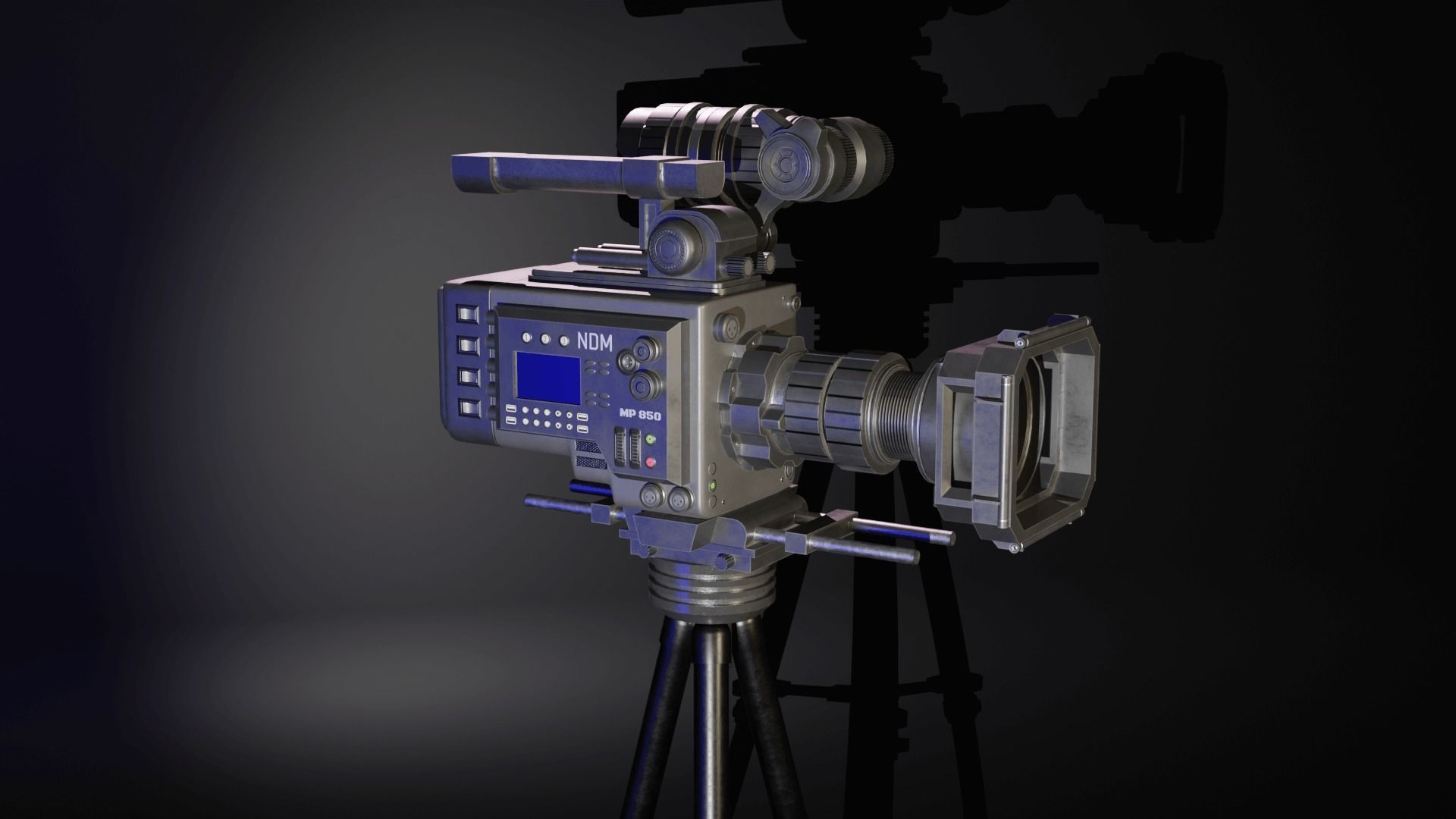 TV Camera with Tripod Low-poly 3D model_2