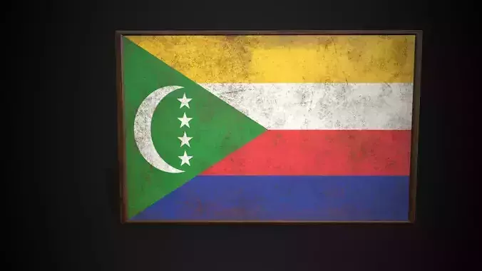Old Picture Frame With Comoros Flag - Game Ready PBR