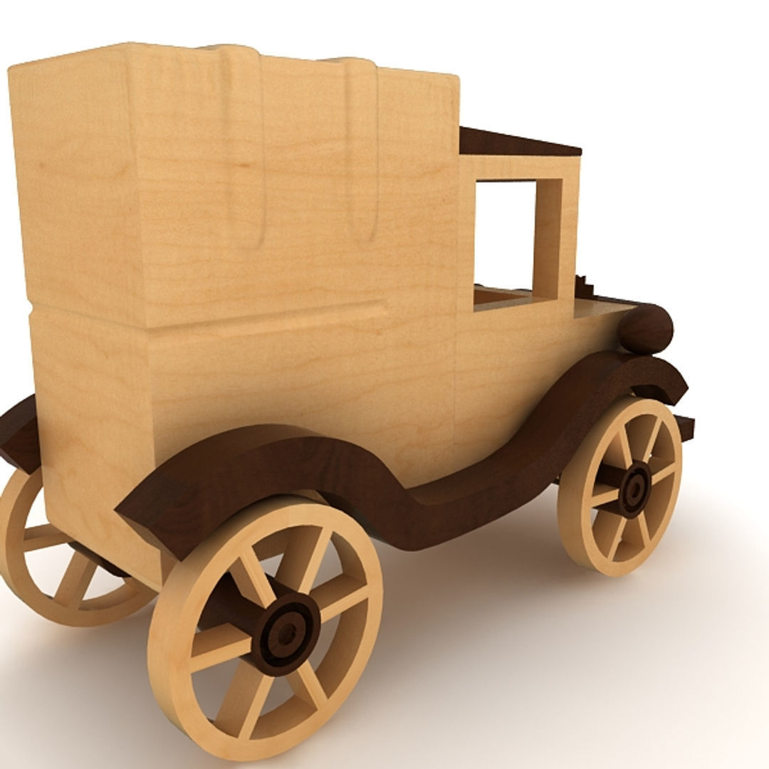 Wooden Toy Car Low-poly 3D model_2