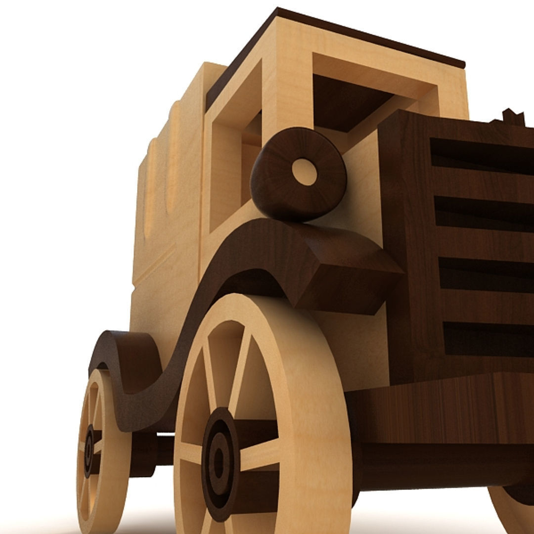 Wooden Toy Car Low-poly 3D model_6