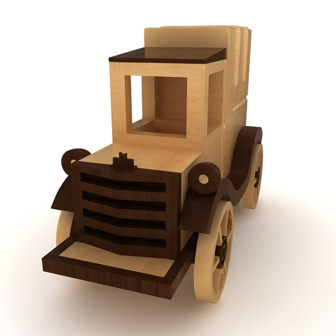 Wooden Toy Car Low-poly 3D model_3