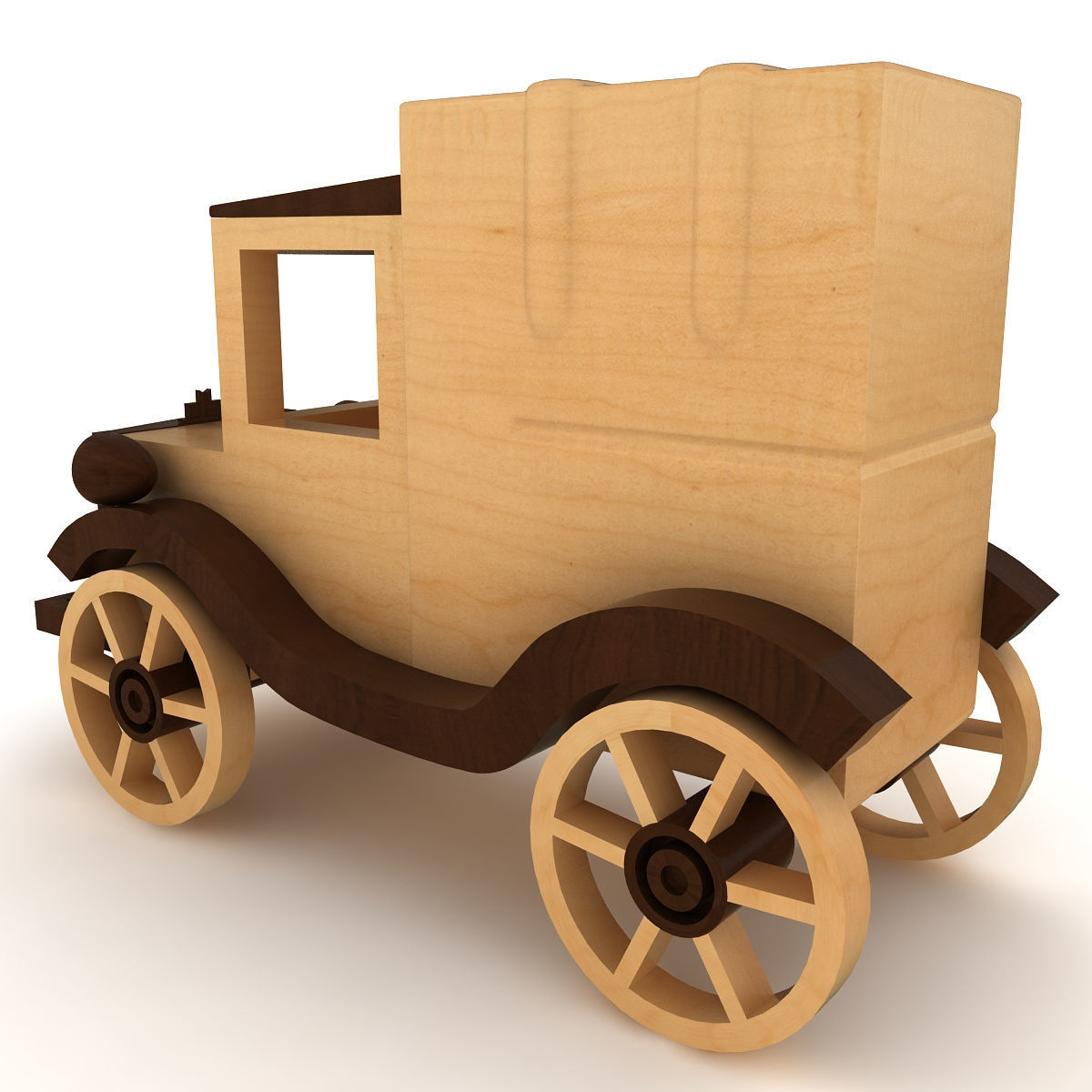 Wooden Toy Car Low-poly 3D model_1