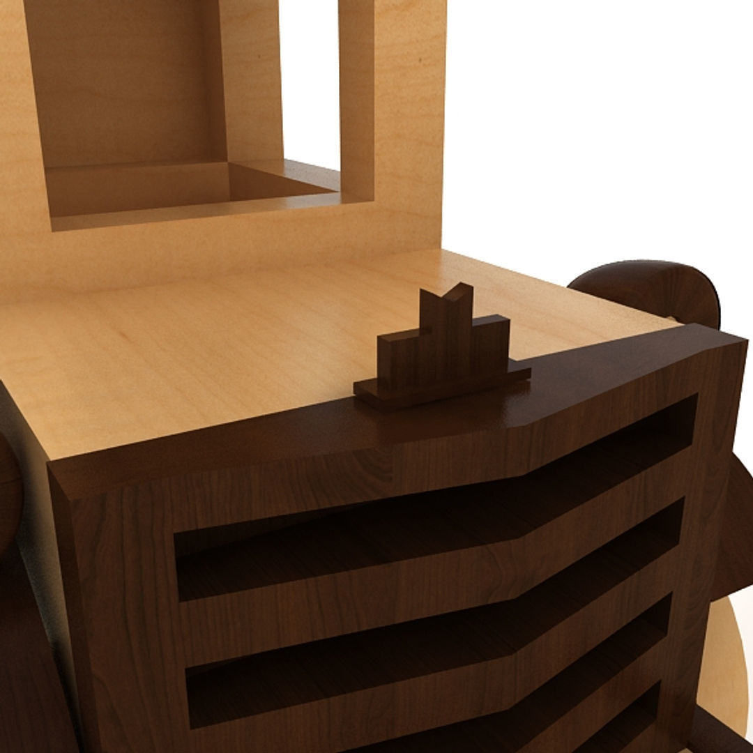 Wooden Toy Car Low-poly 3D model_4