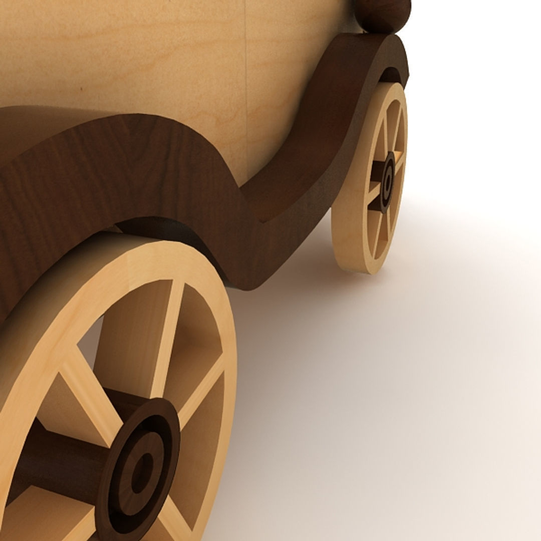 Wooden Toy Car Low-poly 3D model_5