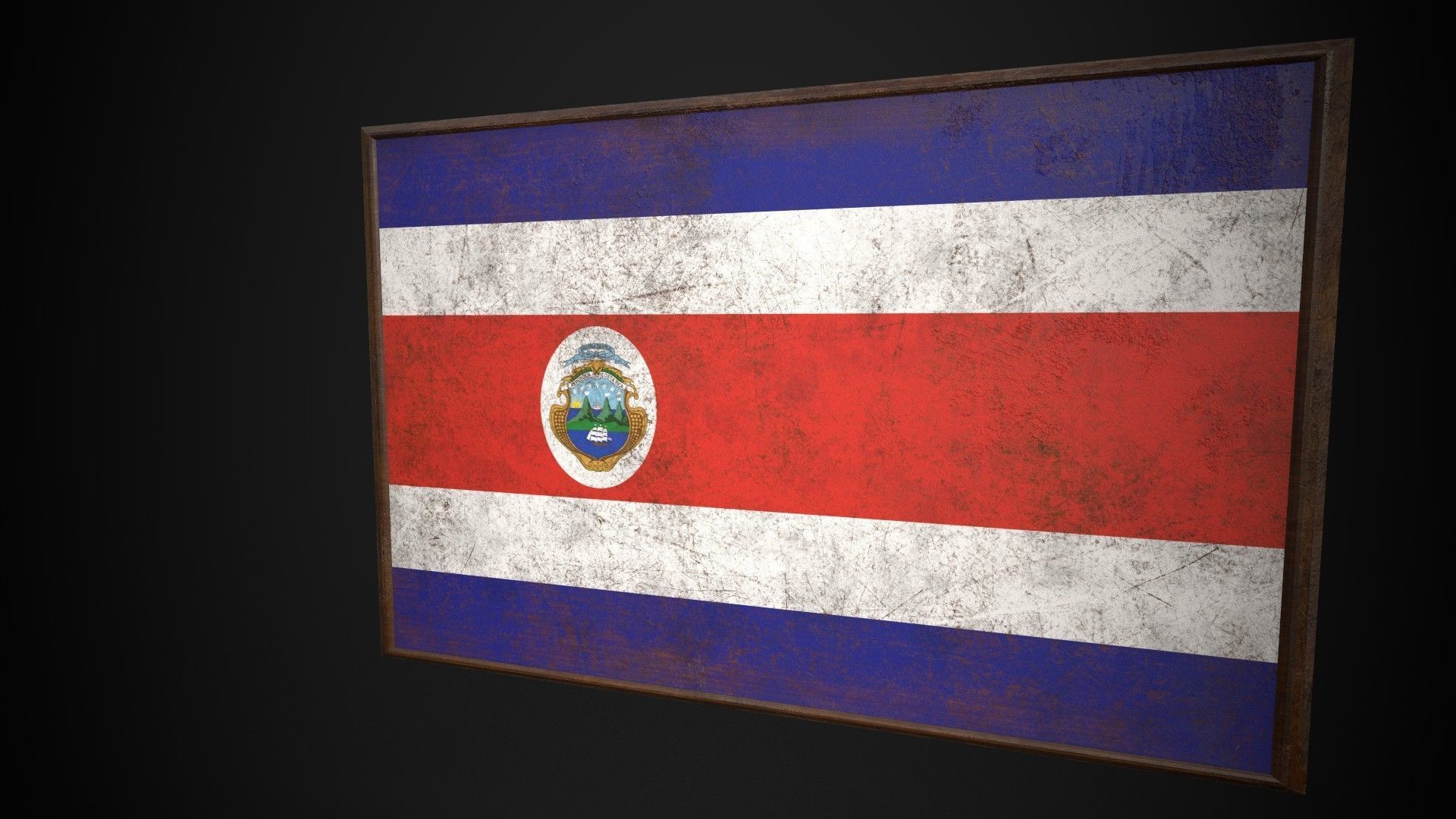 Old Picture Frame With Cost Rica Flag - Game Ready PBR Low-poly 3D model_3