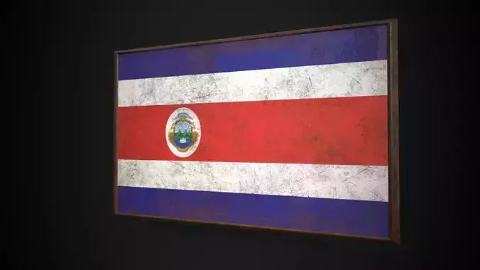 Old Picture Frame With Cost Rica Flag - Game Ready PBR Low-poly 3D model