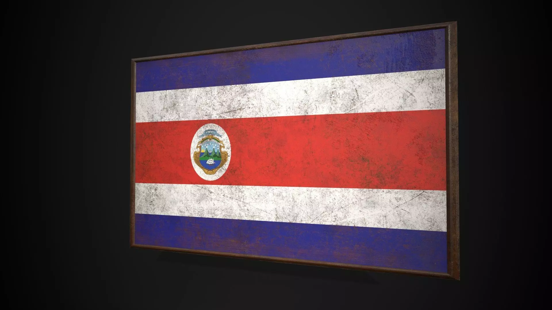 Old Picture Frame With Cost Rica Flag - Game Ready PBR Low-poly 3D model_0