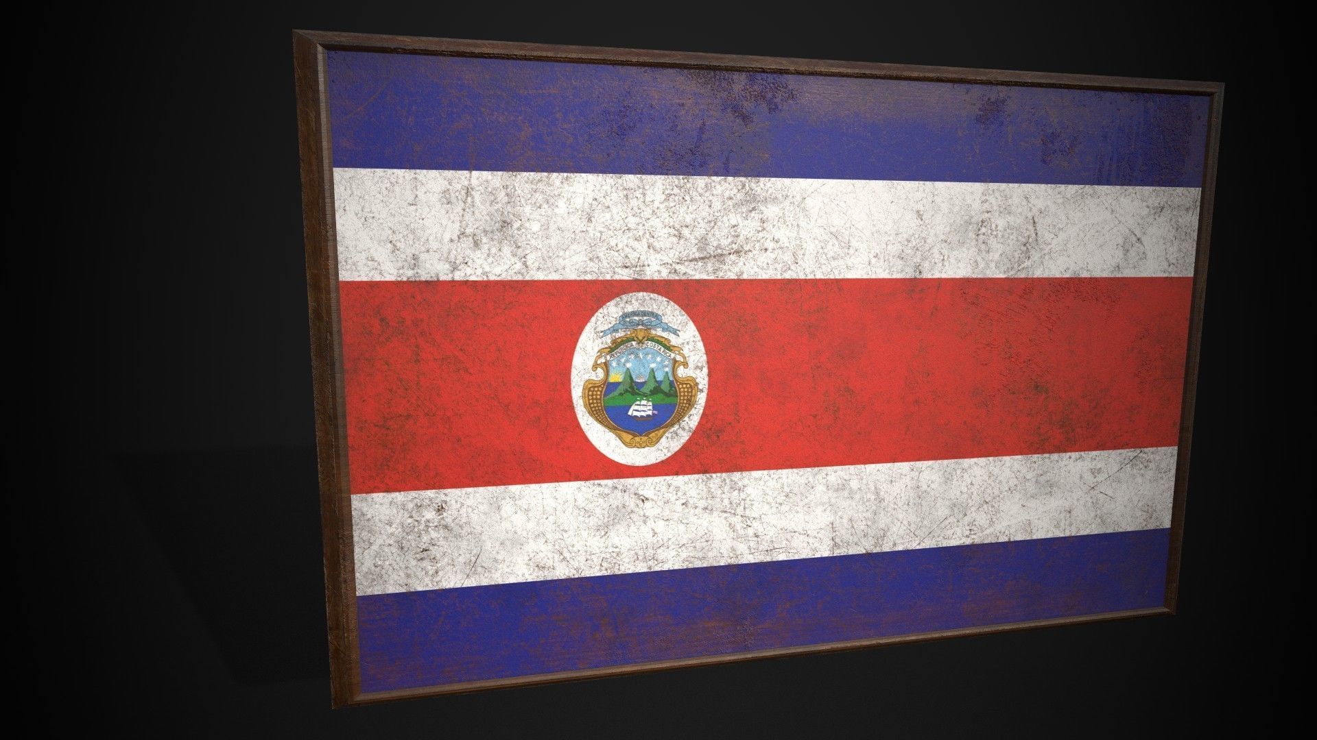 Old Picture Frame With Cost Rica Flag - Game Ready PBR Low-poly 3D model_4