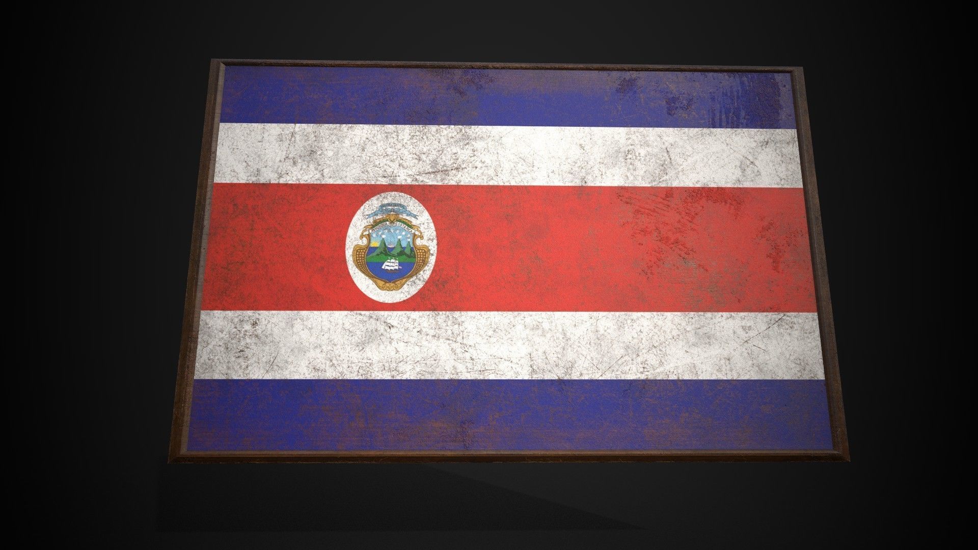 Old Picture Frame With Cost Rica Flag - Game Ready PBR Low-poly 3D model_1