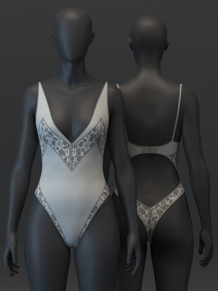 Open Back Lace Bodysuit 3D model_2