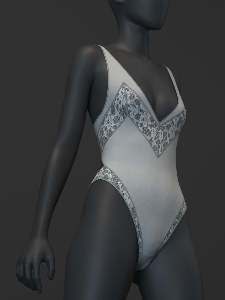 Open Back Lace Bodysuit 3D model_3
