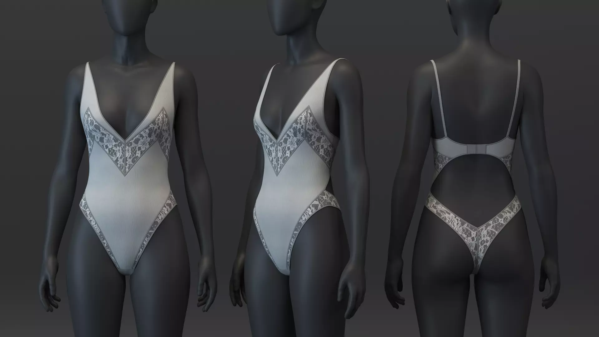 Open Back Lace Bodysuit 3D model_0