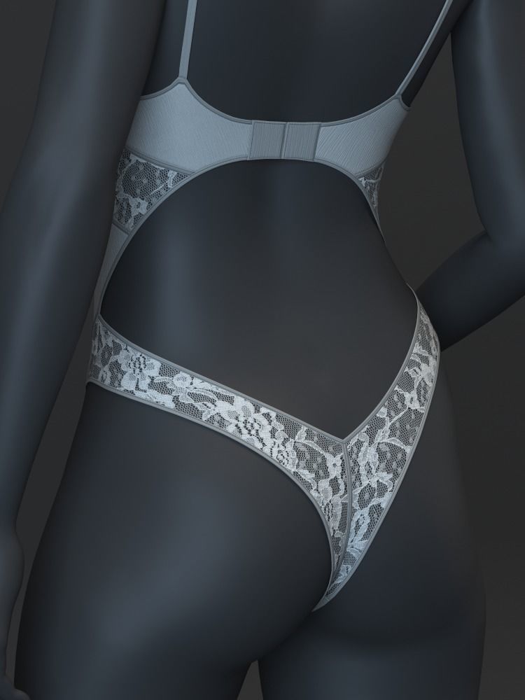 Open Back Lace Bodysuit 3D model_4